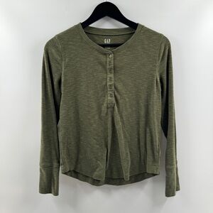 Gap Ribbed Henley Top Olive Green Size Medium Petite